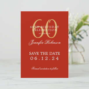 Convites 60.º aniversário Dourado Vermelho Salvar a Data
