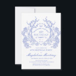 Convites 60.º aniversário Fresso Floral Azul Vintage em Fra<br><div class="desc">Uma elegante crista floral azul-vintage francesa toma palco central neste convite de aniversário de eterno. Ornamentado,  formal e muito feminina fará qualquer dama de aniversário se sentir muito especial. Os suprimentos da parte coordenadora estão disponíveis.</div>