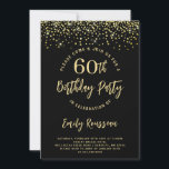 Convites 60.º Aniversário Glitter Dourado Confetti Preto<br><div class="desc">Esta ocasião marcante um convite para uma festa com brilho dourado e confete. Um convite de aniversário dinâmico negrito 60º com uma configuração de brilho dourado a preto. Esparcioso e comemorativo,  apresentando um script de estilo de pincel em contraste com uma fonte sans serif limpa.</div>