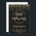 Convites 60.º Aniversário Glitter Dourado Confetti Preto<br><div class="desc">Esta ocasião marcante um convite para uma festa com brilho dourado e confete. Um convite de aniversário dinâmico negrito 60º com uma configuração de brilho dourado a preto. Esparcioso e comemorativo,  apresentando um script de estilo de pincel em contraste com uma fonte sans serif limpa.</div>