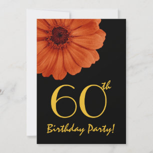 Convites 60. º Aniversário Laranja Dourado Daisy Metálic