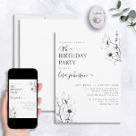 Convites 60.º Aniversário moderno - Script Preto Branco<br><div class="desc">Celebre sessenta anos maravilhosos com um eterno e moderno 60º aniversário, Script Black White Floral Invitation! Esta elegante design é a escolha perfeita para qualquer comemoração de sessenta anos, apresentando delicada arte de linhagem negra e branca para dar o tom para sua ocasião especial. Personalize os detalhes da sua festa...</div>