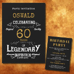 Convites 60.º Aniversário Nascer Legendário Retro Dourado P<br><div class="desc">Para aqueles que celebram o seu 60º aniversário temos o convite de aniversário ideal com um sentimento de safra. O fundo preto com um design de design de tipografia de vintagem branca e dourada é simples e, no entanto, elegante com um toque retrorreflector. Personalize facilmente o texto deste presente de...</div>