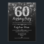 Convites 60.º aniversário - Prata Negra<br><div class="desc">60º Convite de Aniversário. Design branco preto elegante com prata brilhante falso. Aniversário adulto. Apresenta diamantes e fontes de script. Homens ou mulheres convidam no dia. Perfeito para uma festa de aniversário na moda. Envie-me uma mensagem se precisar de mais personalização.</div>