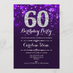 Convites 60.º aniversário - Prata Roxa<br><div class="desc">60º Convite de Aniversário. Elegante design branco roxo com prata brilhante. Aniversário adulto. Apresenta diamantes e fontes de script. Homens ou mulheres convidam no dia. Perfeito para uma festa de aniversário na moda. Envie-me uma mensagem se precisar de mais personalização.</div>