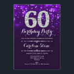 Convites 60.º aniversário - Prata Roxa<br><div class="desc">60º Convite de Aniversário. Elegante design branco roxo com prata brilhante. Aniversário adulto. Apresenta diamantes e fontes de script. Homens ou mulheres convidam no dia. Perfeito para uma festa de aniversário na moda. Envie-me uma mensagem se precisar de mais personalização.</div>