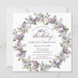 Convites 60.º Aniversário Púrpura Lilac Primavera Praça<br><div class="desc">Lilases púrpuras de aquarela suave criam um convite bonito para 60 anos de primavera. A tipografia adiciona uma estética elegante. Este convite está disponível tanto no estoque de papelão tradicional quanto em uma versão descarregável. Faz parte da coleção Purple Primavera Lilac Flower. Ele permite que você escolha um tema e,...</div>