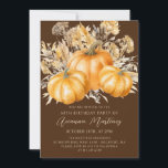 Convites 60.º Aniversário Rustic Boho Pumpkin Fall Foliage<br><div class="desc">As abóboras de cor d'água elegantes são aninhadas em várias folhagens e flores de outono. Um fundo castanho escuro e rico enquadra-o à perfeição. Perfeito para uma comemoração do outono.</div>