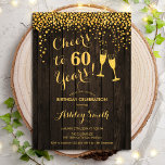 Convites 60.º Aniversário - Saúde A 60 Anos De Madeira Dour<br><div class="desc">60º Convite de Aniversário. Até 60 Anos! Design russo apresenta padrão de madeira marrom-escura,  óculos de champanhe,  fonte de script e confete. Perfeito para na moda 60 festas de aniversário. Personalize com seus próprios detalhes. Pode ser personalizado para mostrar qualquer idade.</div>