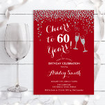 Convites 60.º aniversário - Saúde A 60 anos de Prata Vermel<br><div class="desc">60º Convite de Aniversário. Até 60 Anos! Design elegante em vermelho,  branco e prata. Apresenta óculos de champanhe,  fonte de script e confete prateado brilhante. Perfeito para na moda 60 festas de aniversário. Personalize com seus próprios detalhes. Pode ser personalizado para mostrar qualquer idade.</div>