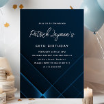 Convites 60.º Aniversário Simples Azul Escuro Escuro Escuro<br><div class="desc">Convite à 60ª Aniversário,  Moderno e Minimalista,  Azul Escuro,  com um sofisticado padrão geométrico do neon. Texto branco brilhante sobre fundo azul escuro realmente pop.</div>