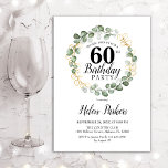 Convites 60.º aniversário - Terra da Folhagem de Eucalipto<br><div class="desc">60º convite de aniversário. Cartão de convite botânico elegante. O Classy design apresenta cores aquáticas pintadas manualmente,  verde-verde eucalipto e fonte de script. Personalize com seus próprios detalhes. Pode ser personalizado em qualquer idade!</div>