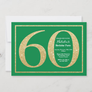 Convites 60.º Aniversário Verde e Dourada Brilhante