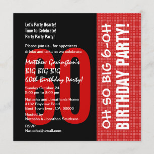 Convites 60. º aniversário - Vermelho e Preto Moderno B20