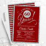 Convites 60.a Festa de aniversário - QUALQUER idade Red Sil<br><div class="desc">60º convite de aniversário para homens ou mulheres. Cartão de convite elegante em vermelho com folha de prata fina. Apresenta a fonte do script de tipografia. Até 60 anos! Pode ser personalizado em qualquer ano. Perfeito para uma celebração de um dia adulto.</div>