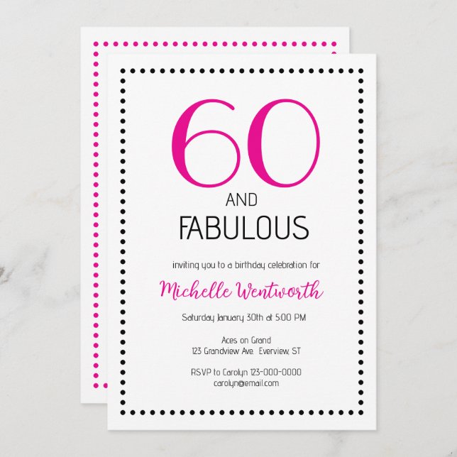Convites 60 and Fabulous Charming Sixtieth Birthday (Frente/Verso)