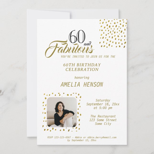 Convites 60 and Fabulous Gold Glitter Photo 60th Birthday (Frente)