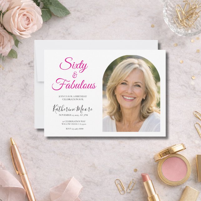 Convites 60 and Fabulous Photo 60th Birthday Party  (Criador carregado)