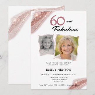 Convites 60 and Fabulous Rose Gold 2 Photo Birthday