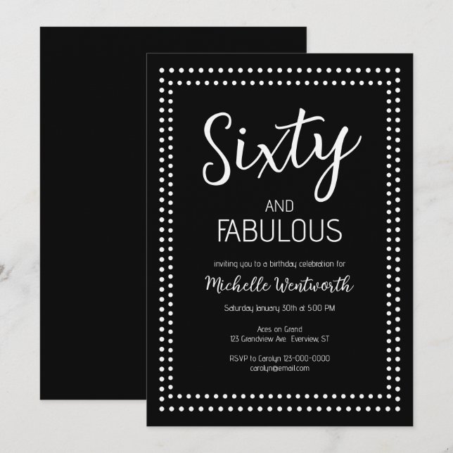 Convites 60 and Fabulous Sixtieth Birthday Party (Frente/Verso)