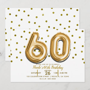 Convites 60 Balões Dourados e Confetes Festa de Aniversário