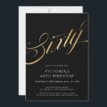 Convites 60 Black Dourado Typografia 60th Birthday<br><div class="desc">60 Douradas Tipografia Negra 60º Convite de Aniversário. Apresentando nosso glamouroso Convite de Aniversário para Milestone Preta e Dourada, projetado para fazer uma declaração ousada. Contra um fundo preto impressionante, sotaques de folha de ouro misturados criam um belo contraste, chamando a atenção e definindo o tom para uma celebração inesquecível....</div>