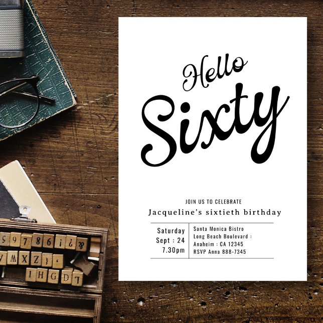 Convites 60 Black White Modern 60 Convocação de Aniversário (Criador carregado)