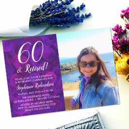 Convites 60 e Aposentado Elegante Roxo Aniversário Aposenta