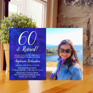 Convites 60 e Aposentado Foto Azul de Aniversário Aposentad
