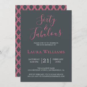 Convites 60 e Fabulosa Festa de aniversário 60ª Preta Rosa