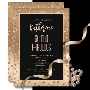 Convites 60 e Fabuloso Aniversário com Brilho Dourado Preto