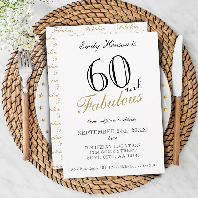 Convites 60 e Fabuloso Aniversário com Letra Elegante (Criador carregado)