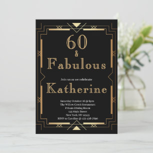 Convites 60 e Fabuloso Aniversário de 60 anos Art Déco