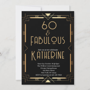 Convites 60 e Fabuloso Aniversário de 60 anos Art Deco