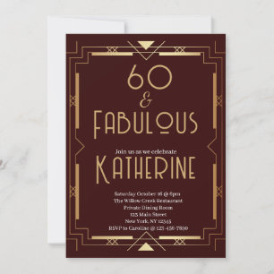 Convites 60 e Fabuloso Aniversário de 60 anos Art Deco Burg