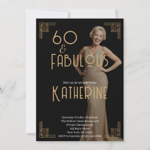 Convites 60 e Fabuloso Aniversário de 60 anos Arte Deco Fot