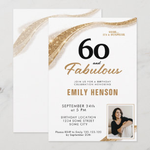 Convites 60 e Fabuloso Aniversário de 60 anos Dourado