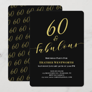 Convites 60 e Fabuloso Aniversário de 60 anos Dourado Preto