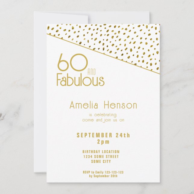 Convites 60 e Fabuloso Brilho Dourado Aniversário de 60 ano (Frente)