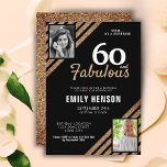 Convites 60 e Fabuloso Dourado Glitter 2 Foto 60º Aniversár<br><div class="desc">60 e Fabuloso Convite de festas de Surpresa de Aniversário do Glitter 2 Foto 60. O moderno e elegante convite de aniversário de ouro negro e falso para ela. Adicione suas fotos - você pode usar uma foto antiga e nova. Você pode mudar todo o texto.</div>