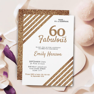 Convites 60 e Fabuloso Elegante Brilho Dourado Aniversário 
