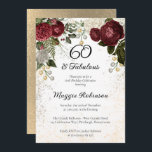 Convites 60 e Festa de aniversário flexível de Rosa de vidr<br><div class="desc">Rosa florais elegantes,  escuros e clássicos,  vermelhos escuros e arrojados,  com pérolas de semente em um quadro colorido de sépia "60 e fabuloso",  de festa de aniversário de Holiday Hearts Design.</div>