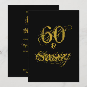 Convites 60 e Sassy Aniversário de 60 anos Preto e Dourado