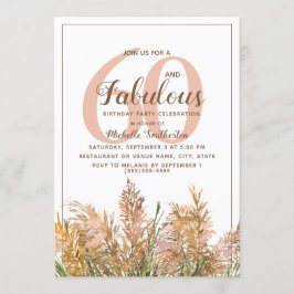 Convites 60 Fabulosas Pampas Grass em Branco Aniversário