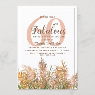 Convites 60 Fabulosas Pampas Grass em Branco Aniversário