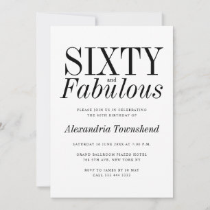 Convites 60 & Fabuloso Tipografia Elegante Aniversário de 6