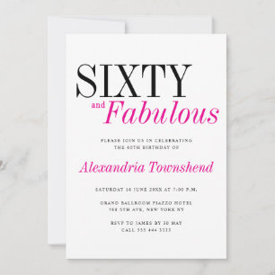 Convites 60 & Fabuloso Tipografia Moderna Rosa Aniversário