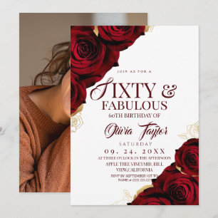 Convites 60 & Fabuloso Vermelho Floral Elegante Aniversário
