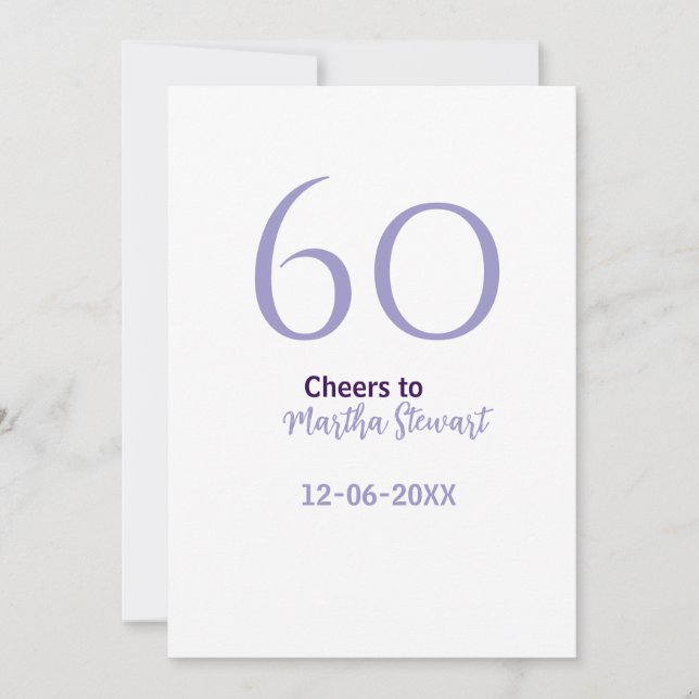Convites 60 & fabulous birthday purple bold name date styli (Frente)