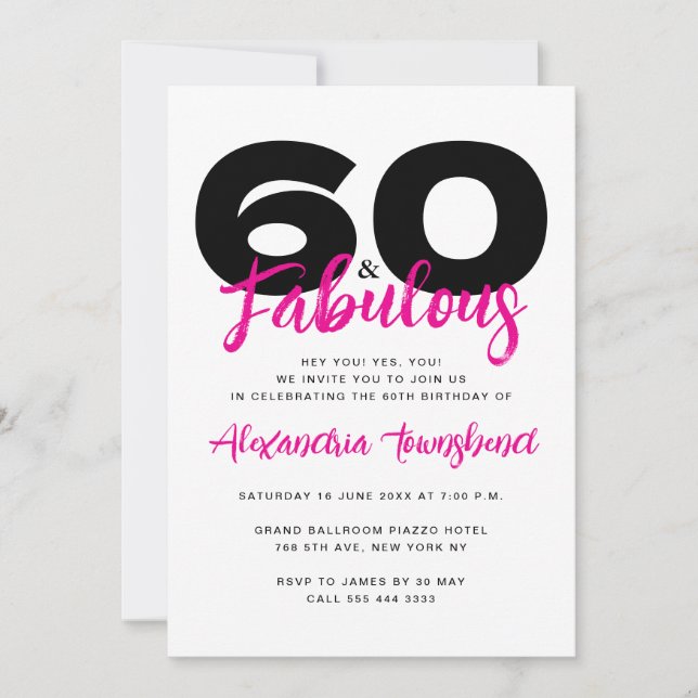 Convites 60 & Fabulous Bold Girly 60th Birthday (Frente)